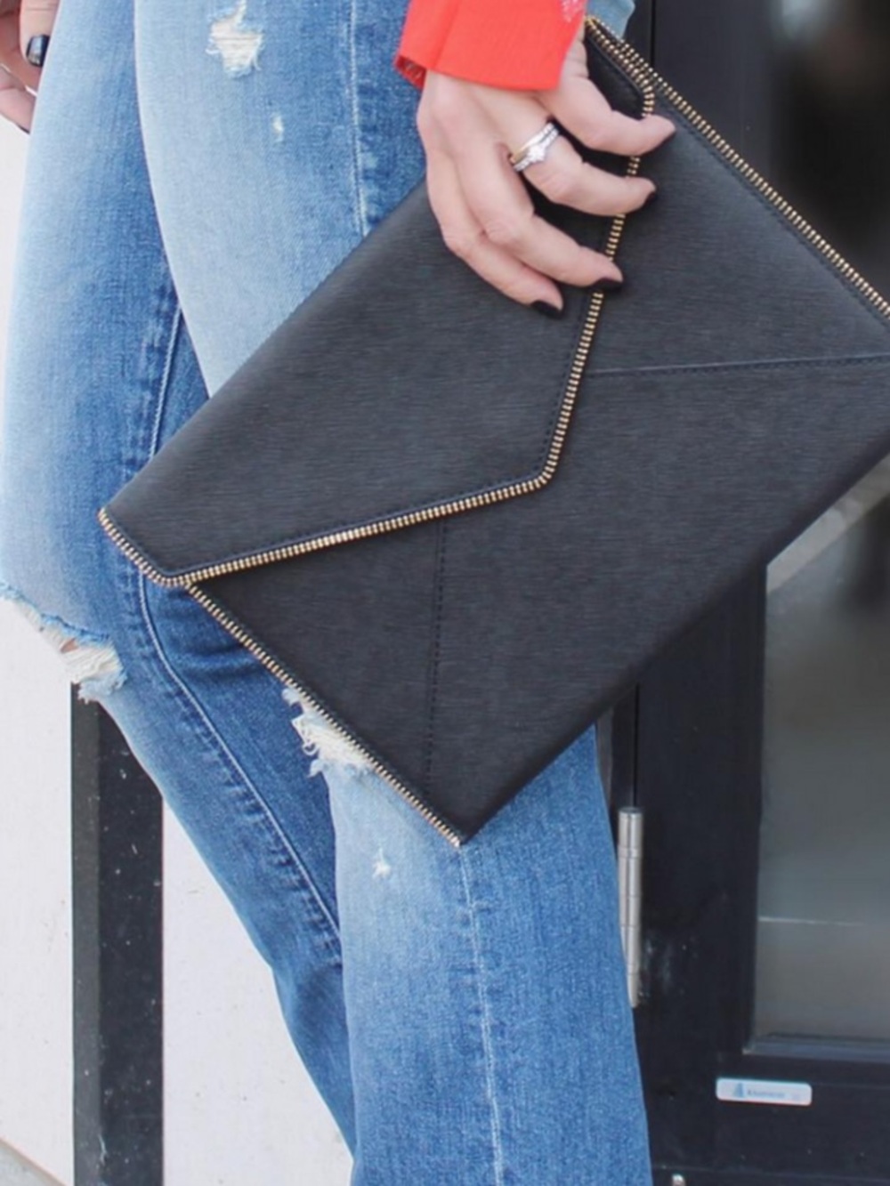 Rebecca Minkoff | Leo Saffiano Leather Envelope Clutch Navy